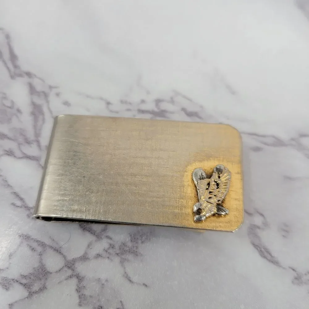 Barlow Vintage Gold Toned Money Clip with Eagle and Original Case
